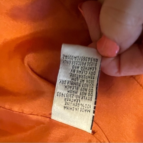 Bianca Nygard Orange Leather Crop Jacket-Zip up-Texturized Stitching - Size 8 - Picture 12 of 12